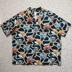 VTG Aloha Line Button Hawaiian Shirt Men XL Floral Car Surfing Palm Colorful 27"